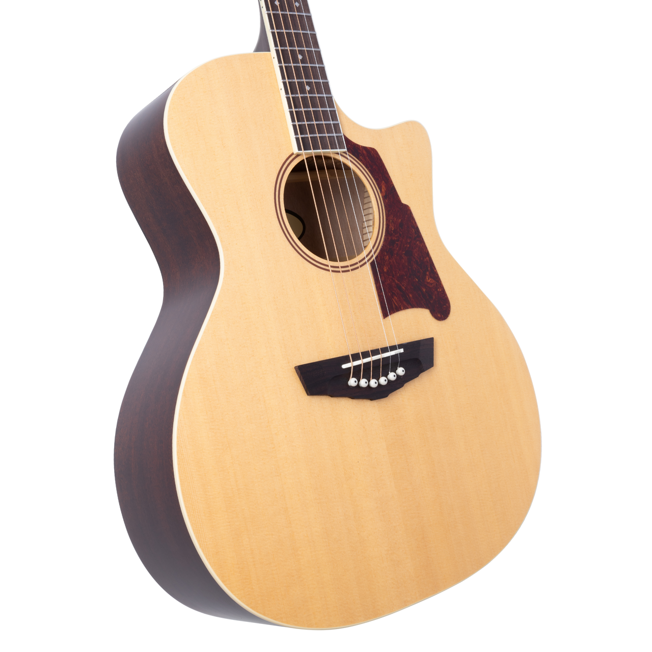 Dâ€™Angelico Gramercy Grand Auditorium CE - Natural Bundle (DAPG200NATAP) featuring a natural wood finish, grand auditorium body, cutaway design, onboard electronics.