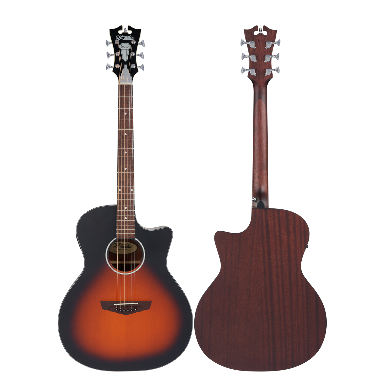 Dâ€™Angelico Gramercy LS Grand Auditorium CE - Satin Vintage Sunburst Bundle (DAPLSG200SVSBCP) featuring a satin vintage sunburst finish, LS grand auditorium body, cutaway design, onboard electronics, and included hard case and guitar strap.