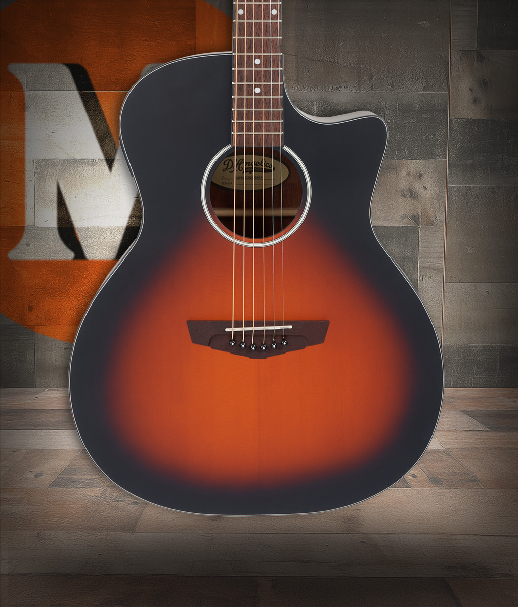 Dâ€™Angelico Gramercy LS Grand Auditorium CE - Satin Vintage Sunburst Bundle (DAPLSG200SVSBCP) featuring a satin vintage sunburst finish, LS grand auditorium body, cutaway design, onboard electronics, and included hard case and guitar strap.