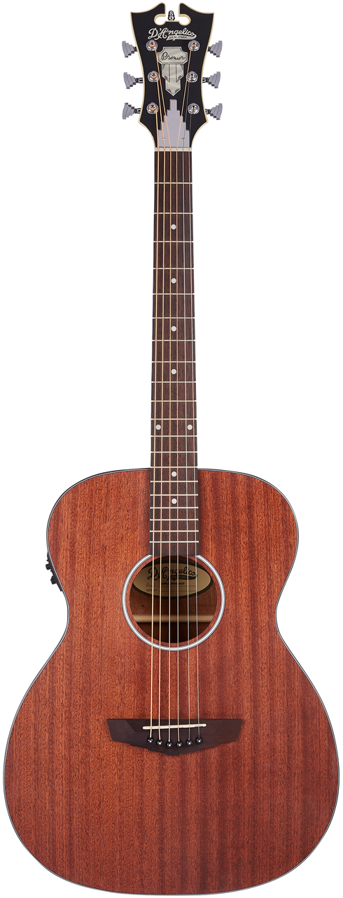 Dâ€™Angelico Tammany LS Orchestra E - Mahogany Satin Bundle (DAPLSOMMAHCP) featuring an LS orchestra body, satin mahogany finish, cutaway design, onboard electronics, and an included hard case and guitar strap.