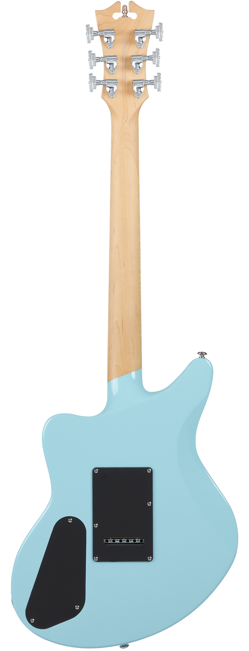 D’Angelico Premier Bedford – Sky Blue Bundle (DAPBEDSBMCTR) featuring an offset solid body electric guitar in Oxblood finish, versatile pickup configuration, and an included gig bag plus Supro Delta King 10 amp.