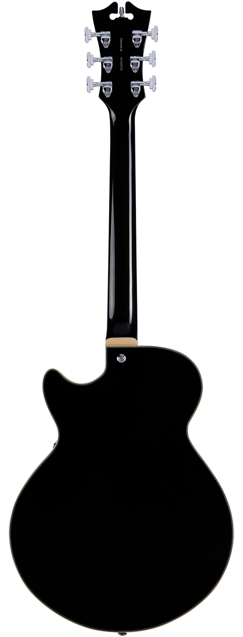 Dâ€™Angelico Premier SS Single Cutaway - Black Flake (DAPSSBLFCS) featuring a semi-hollow single-cut body, stop-bar tailpiece, dual humbuckers, and a bold Black Flake finish designed for versatile modern tones.