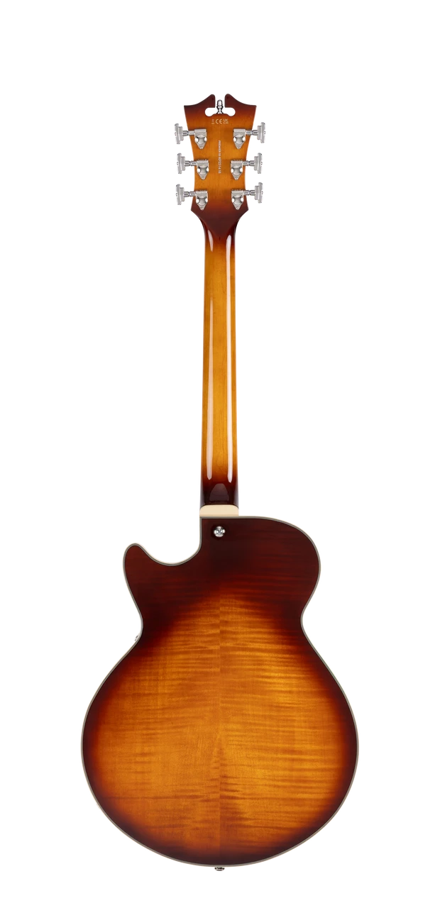 DÃ¢â‚¬â„¢Angelico Premier SS Single Cutaway - Dark Iced Tea Burst (DAPSSDITBNS) featuring a semi-hollow single-cut body, stop-bar tailpiece, dual humbuckers, and a warm Dark Iced Tea Burst finish for expressive modern tones.