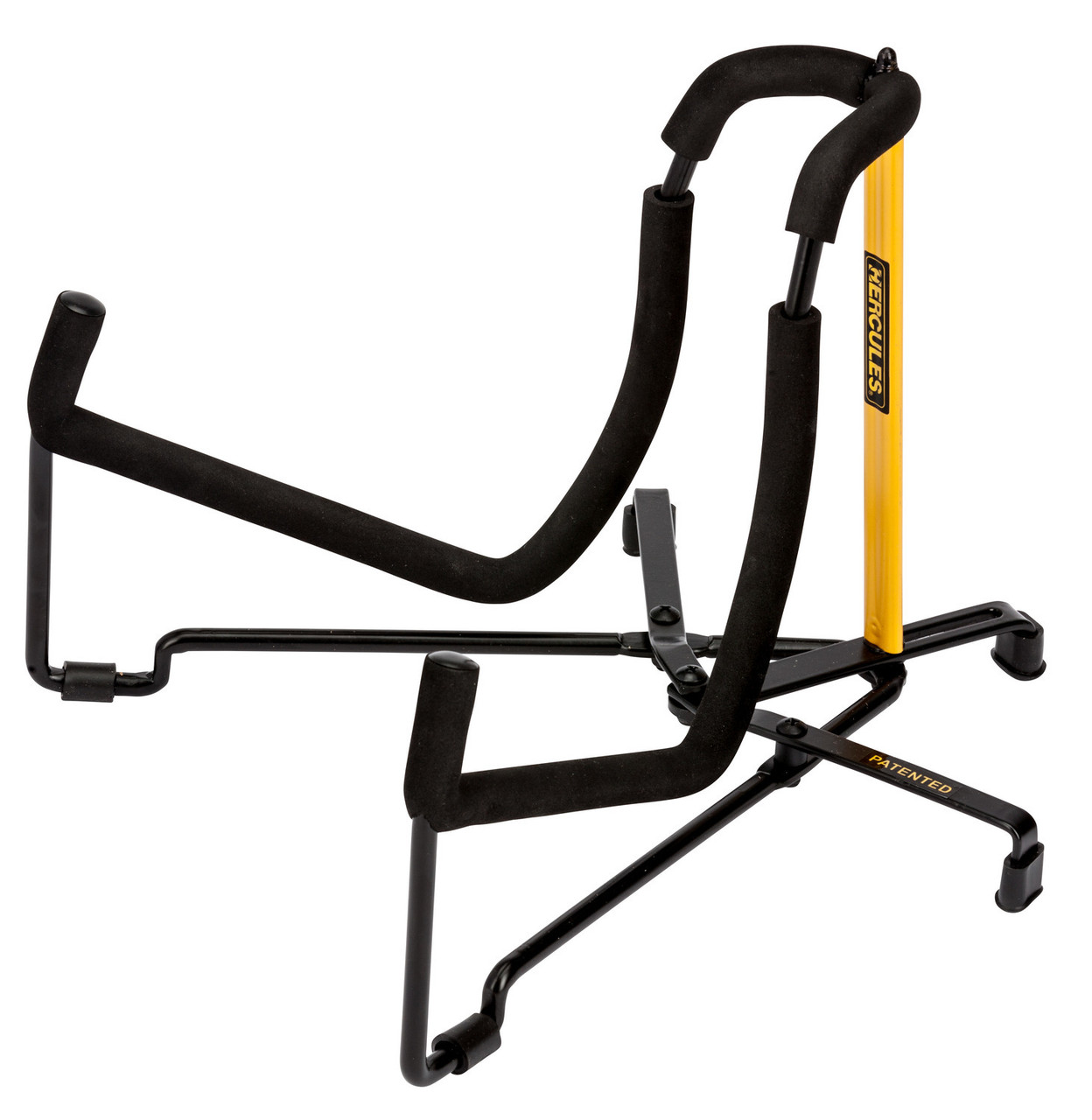 Hercules GS301B TravLite Acoustic Guitar Stand featuring a foldable lightweight design, padded contact points, and stable support ideal for acoustic guitars and travel use.