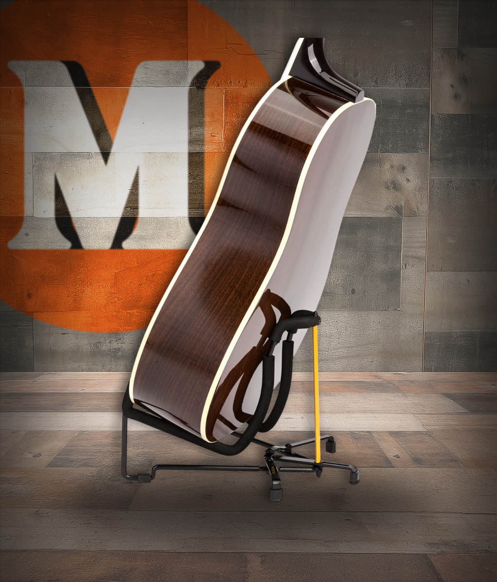 Hercules GS301B TravLite Acoustic Guitar Stand featuring a foldable lightweight design, padded contact points, and stable support ideal for acoustic guitars and travel use.