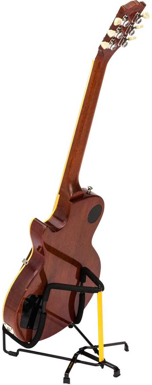 Hercules GS302B TravLite Electric Guitar Stand featuring a foldable lightweight design, padded arms, and secure support ideal for electric guitars and travel convenience.