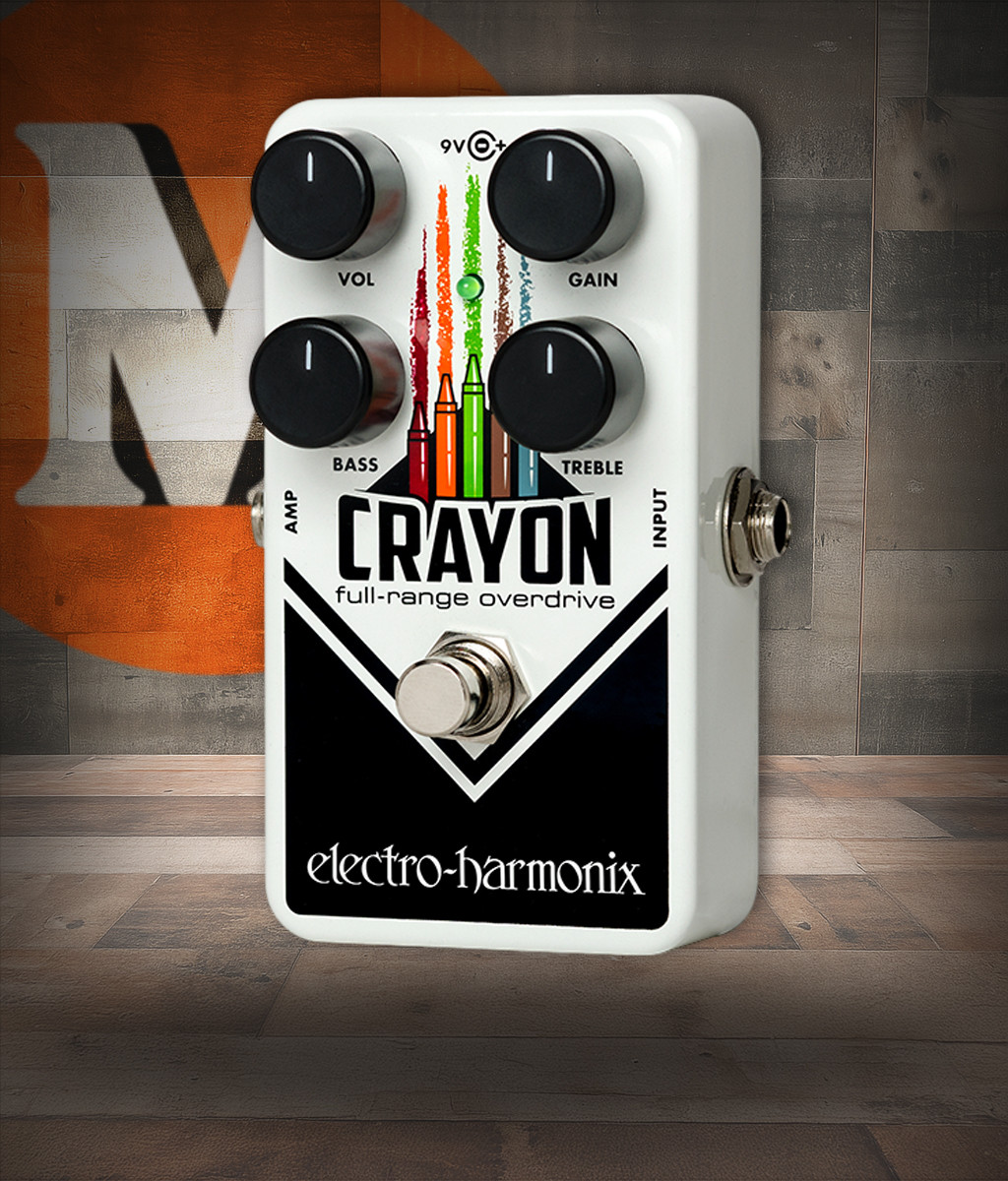 Electro-Harmonix Crayon Full-Range Overdrive (CRAYON 69) featuring independent bass and treble EQ, full-range transparent overdrive circuitry, and compact EHX enclosure design.