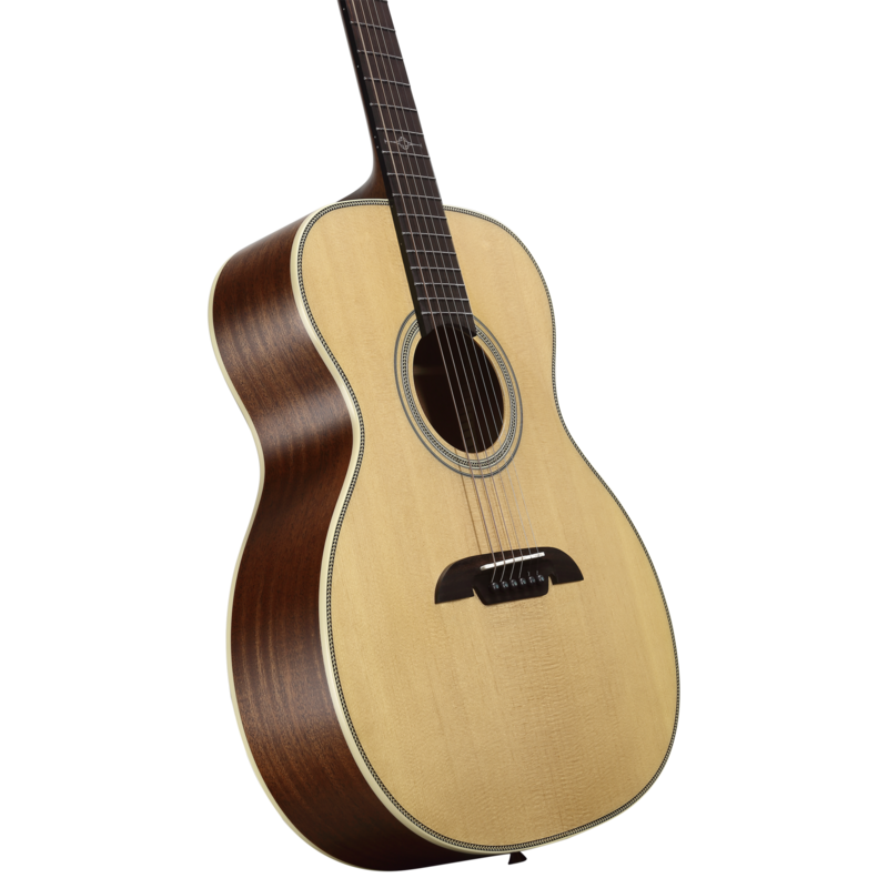 The Alvarez AF60 Herringbone Folk/OM Acoustic Guitar features a select spruce top with mahogany back and sides, delivering a warm, articulate tone ideal for fingerstyle and light strumming. The classic herringbone binding adds vintage character, while the comfortable OM body shape offers excellent projection and balance for studio or stage performance.