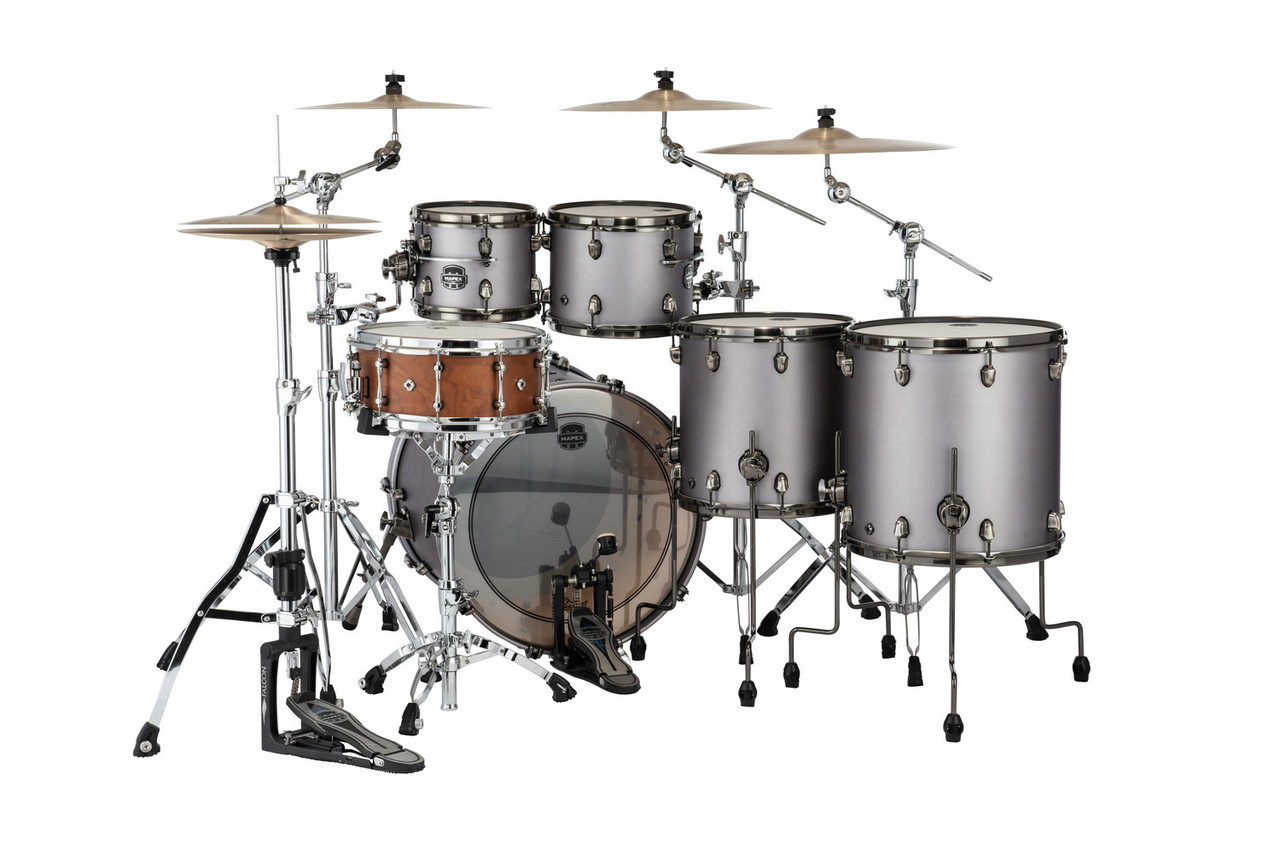 The Mapex Saturn Evolution SE628XMBPG Workhorse 5-Piece Shell Pack features hybrid maple/walnut shells that deliver robust projection, rich resonance, and detailed clarity. Finished in Gun Metal Grey, this kit offers a sleek, modern look enhanced by SaturnÃ¢â‚¬â„¢s SAS attack and sustain technologies. SONIClear bearing edges ensure easier tuning, improved stability, and maximum tonal performance for professional drummers in both live and studio environments.