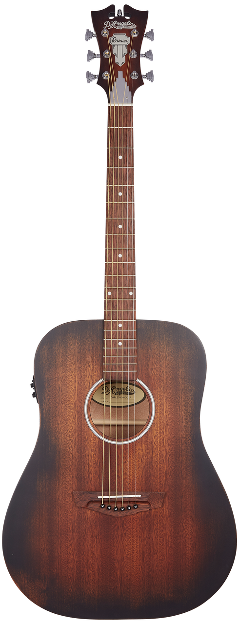 The Dâ€™Angelico Lexington LS Dreadnought E (DAPLSD300AGDCP) features an Aged Mahogany finish that highlights vintage styling and warm acoustic tone. Its dreadnought body offers bold projection with strong low-end response, while the slim neck ensures smooth playability. Built-in electronics provide clear, natural amplified soundâ€”ideal for performing musicians and singer-songwriters.