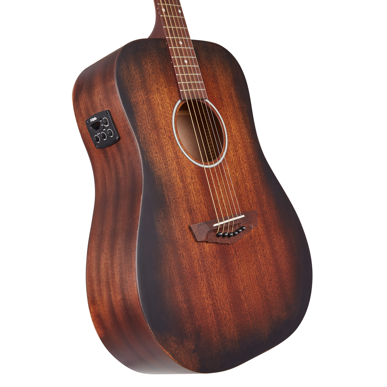 The Dâ€™Angelico Lexington LS Dreadnought E (DAPLSD300AGDCP) features an Aged Mahogany finish that highlights vintage styling and warm acoustic tone. Its dreadnought body offers bold projection with strong low-end response, while the slim neck ensures smooth playability. Built-in electronics provide clear, natural amplified soundâ€”ideal for performing musicians and singer-songwriters.