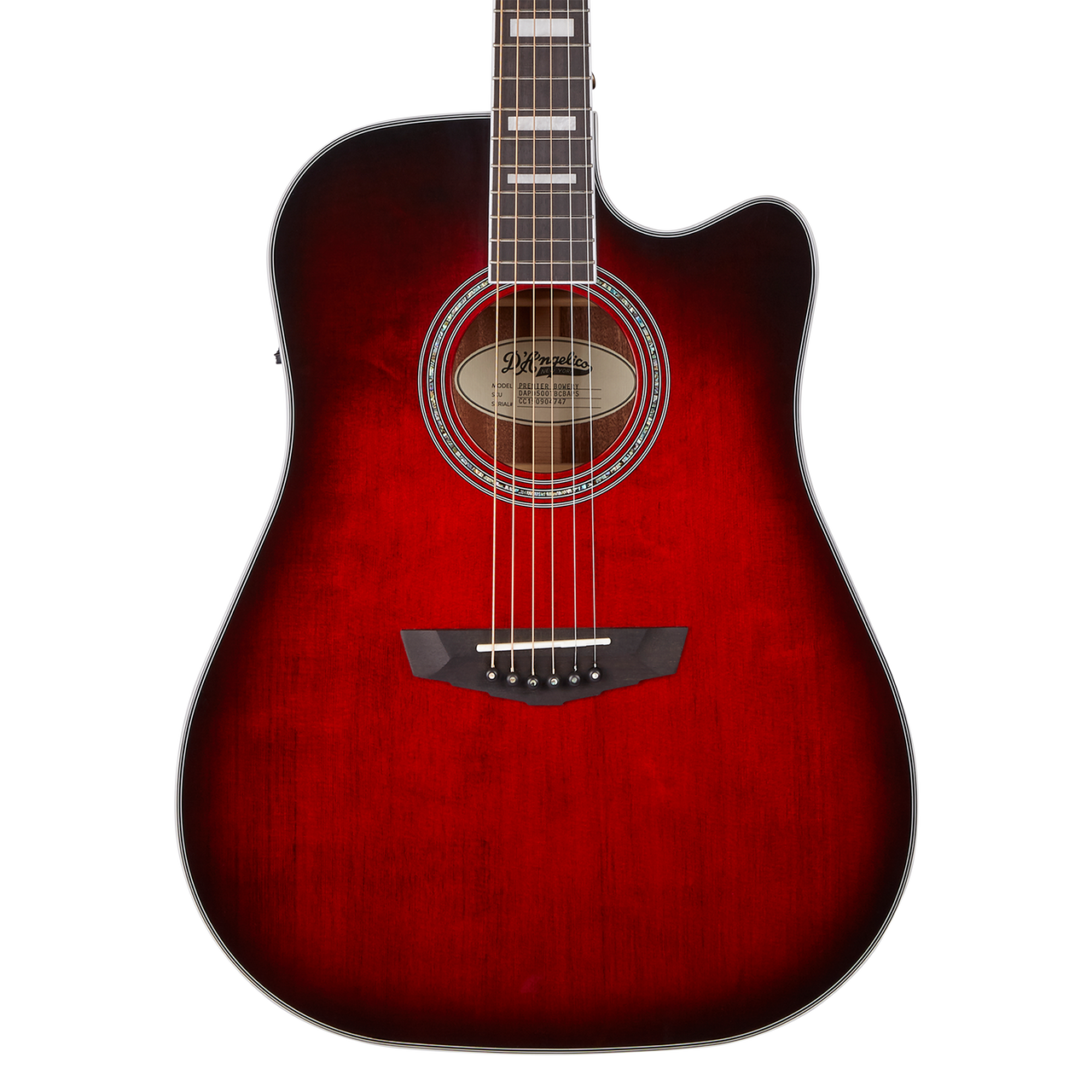 The DÃ¢â‚¬â„¢Angelico Bowery Dreadnought CE (DAPD500TBCBAPS) features a bold Trans Black Cherry Burst finish paired with a full-size dreadnought body for rich lows, strong projection, and classic acoustic warmth. The cutaway design allows easy upper-fret access, while the onboard electronics deliver clear, natural amplified soundÃ¢â‚¬â€making it ideal for stage use, worship settings, and songwriting.