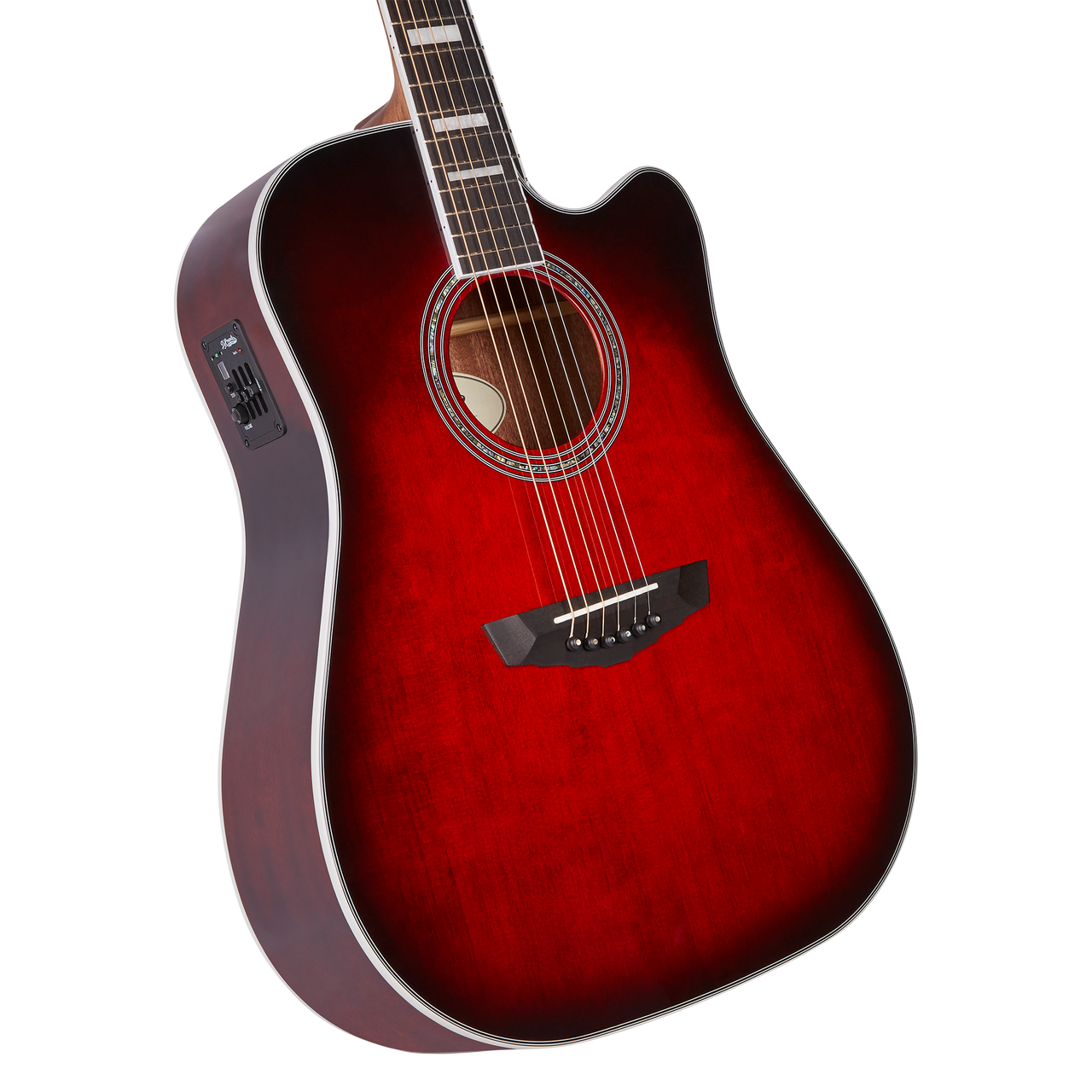 The DÃ¢â‚¬â„¢Angelico Bowery Dreadnought CE (DAPD500TBCBAPS) features a bold Trans Black Cherry Burst finish paired with a full-size dreadnought body for rich lows, strong projection, and classic acoustic warmth. The cutaway design allows easy upper-fret access, while the onboard electronics deliver clear, natural amplified soundÃ¢â‚¬â€making it ideal for stage use, worship settings, and songwriting.
