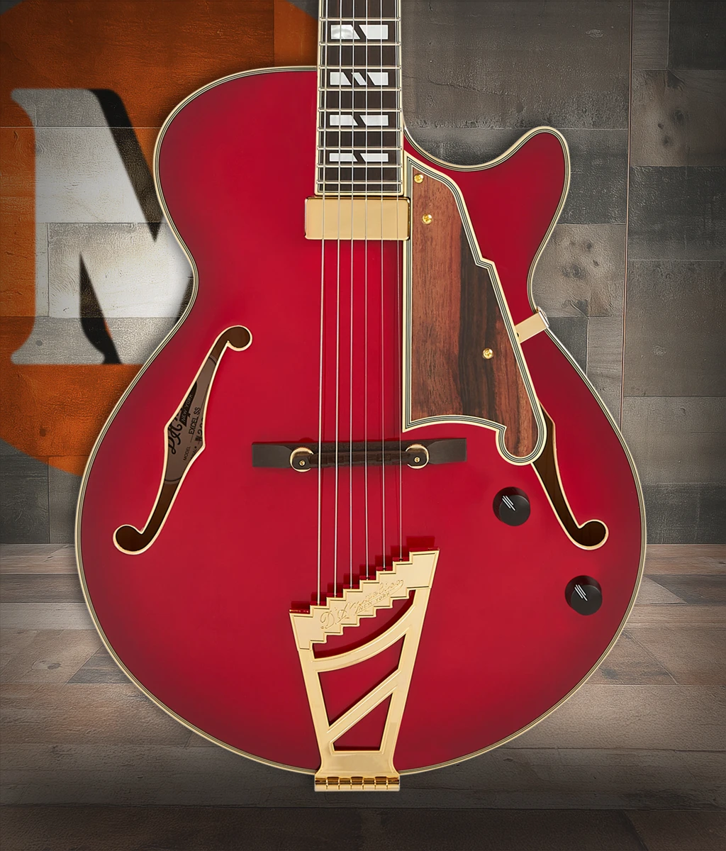 The DÃ¢â‚¬â„¢Angelico Excel SS Thinline Hollow Body (DAESSSGT) delivers classic hollow-body warmth with enhanced comfort thanks to its slim single-cutaway design. Finished in rich Dark Cherry Burst, it features high-quality pickups, elegant binding, gold hardware, and the signature DÃ¢â‚¬â„¢Angelico headstock. Ideal for jazz, blues, soul, and players seeking smooth articulation with vintage-inspired style.