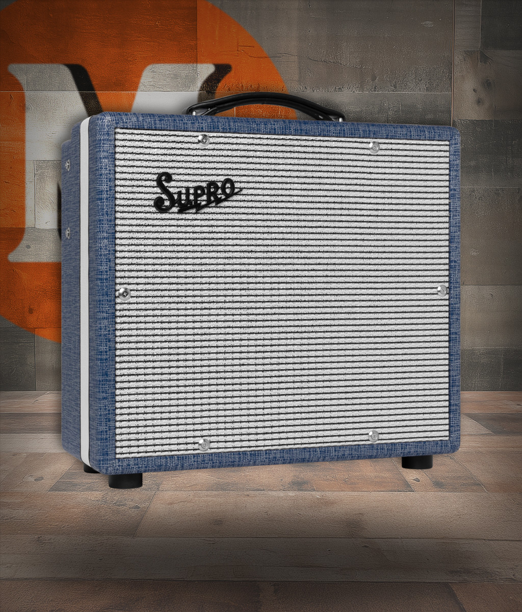 The Supro 1608R Montauk Combo Amp features a 15-watt Class A tube design paired with a 10" speaker for dynamic, harmonically rich tone. With authentic Supro tube-driven reverb, responsive breakup, and the iconic Blue Rhino covering, it delivers boutique-style sound in a compact, gig-ready package. Perfect for blues, rock, and studio recording applications.