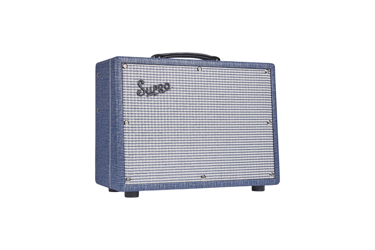 The Supro 1970RKC Keeley Custom 10 delivers 25 watts of dynamic tube power through a focused 10" speaker. Designed with Keeley Electronics, it offers upgraded sensitivity, increased headroom, and enhanced harmonic response for expressive playing. Wrapped in classic Blue Rhino tolex, i-s perfect for studio recording, live performance, and players seeking a refined boutique Supro tone.