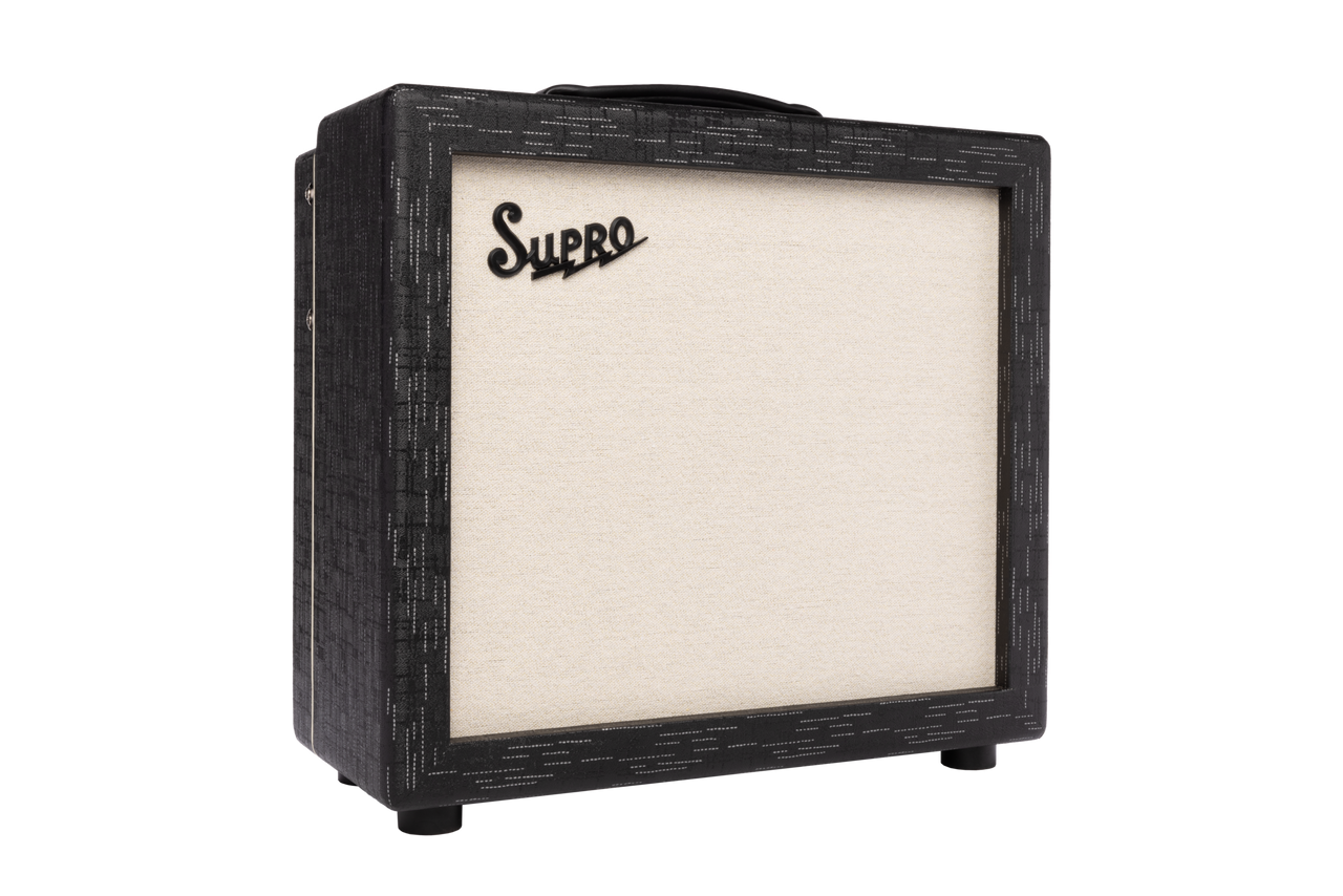 The Supro 1614RT Amulet 112 delivers versatile tube tone with selectable 1W, 5W, and 15W power settings, offering everything from bedroom-level warmth to stage-ready punch. The 12" speaker provides enhanced low end and broader projection compared to the 110 model. Tube-driven reverb and tremolo add classic Supro character, all wrapped in a modern Black Scandia finish. Ideal for recording musicians, gigging players, and tone purists.