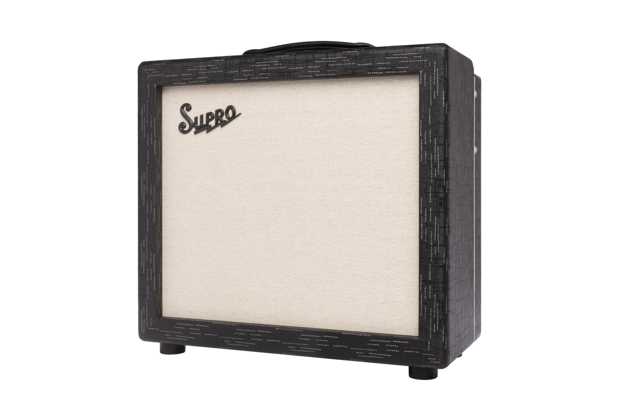 The Supro 1614RT Amulet 112 delivers versatile tube tone with selectable 1W, 5W, and 15W power settings, offering everything from bedroom-level warmth to stage-ready punch. The 12" speaker provides enhanced low end and broader projection compared to the 110 model. Tube-driven reverb and tremolo add classic Supro character, all wrapped in a modern Black Scandia finish. Ideal for recording musicians, gigging players, and tone purists.