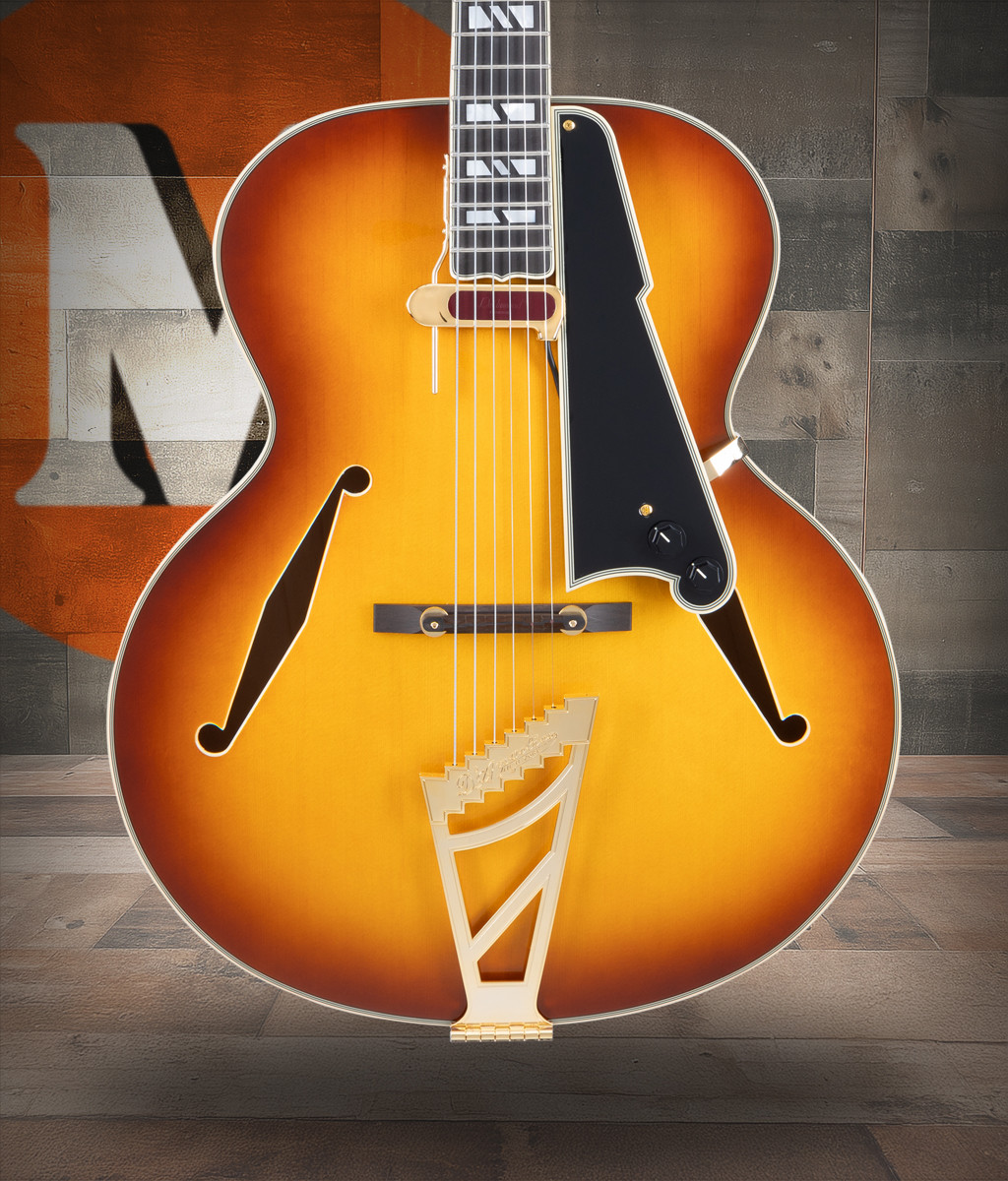 The Dâ€™Angelico DAESTBDITBGT Archtop Hollow Body Guitar features a beautifully sculpted body with carved-style archtop construction, delivering warm, resonant tone ideal for jazz, blues, and classic styles. Its Dark Iced Tea Burst finish highlights the elegant vintage aesthetic, while the comfortable neck and quality electronics provide smooth playability and rich amplified sound. A sophisticated instrument built with Dâ€™Angelicoâ€™s timeless craftsmanship.