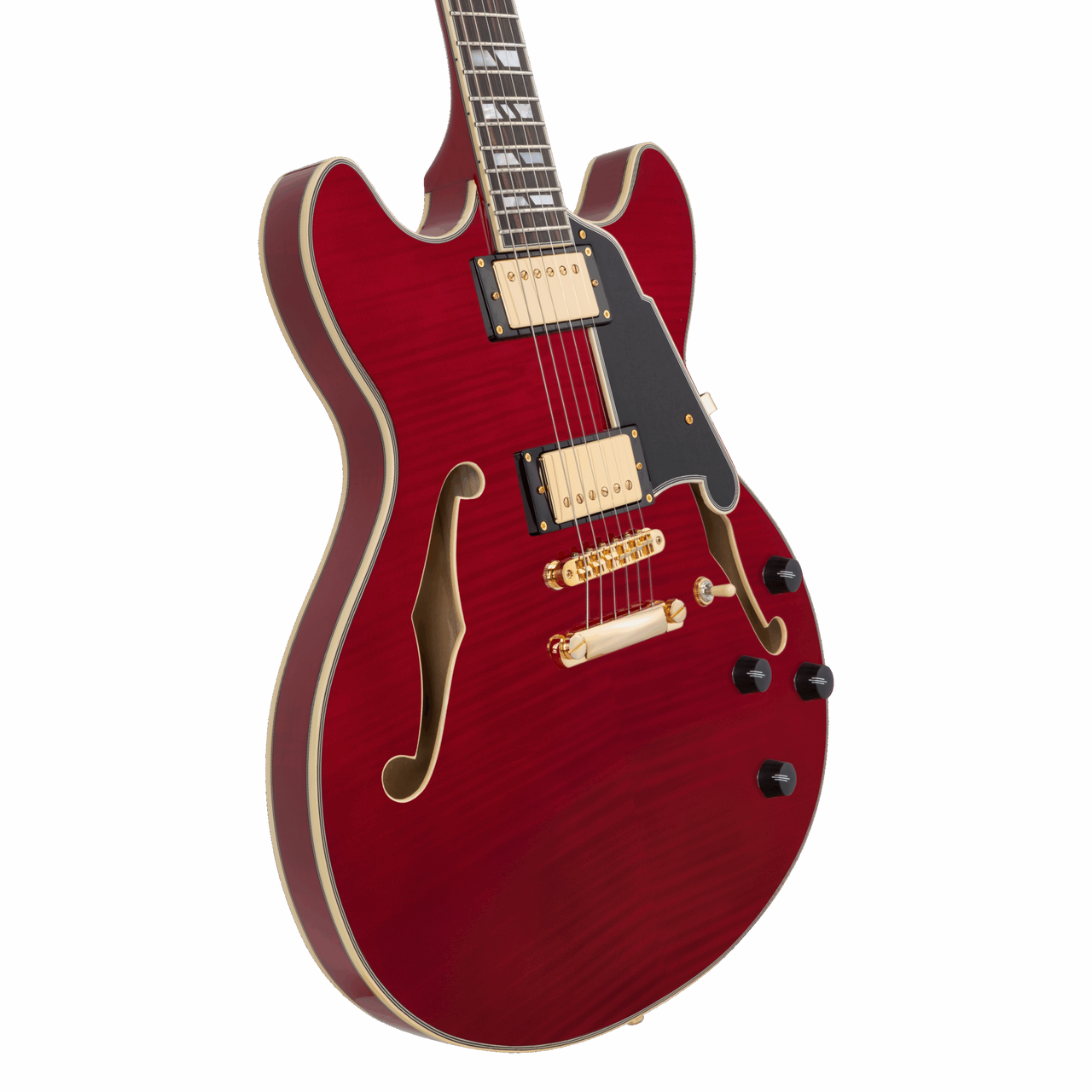 The Dâ€™Angelico DAEDCTCH2GS Double Cutaway Electric Guitar features a striking Trans Cherry finish paired with a classic double-cut body and stop-bar tailpiece for enhanced sustain and stability. Its comfortable neck, quality pickups, and refined craftsmanship deliver warm, expressive tones suited for blues, rock, jazz, and everyday playing. A stylish and versatile instrument built for reliability and musicality.