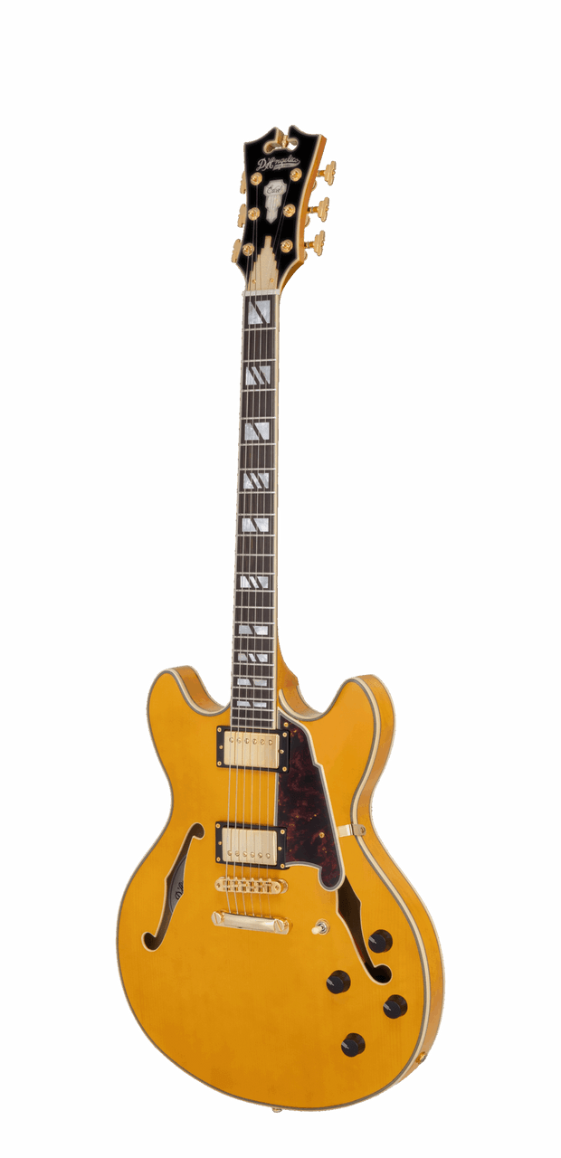 The DÃ¢â‚¬â„¢Angelico DAEDCAMBGS Double Cutaway Electric Guitar features a classic double-cut body paired with a rich Amber finish that highlights its vintage-inspired aesthetics. The stop-bar tailpiece provides excellent sustain and tuning stability, while quality pickups deliver warm, expressive tone suited for multiple genres. Built with DÃ¢â‚¬â„¢AngelicoÃ¢â‚¬â„¢s refined craftsmanship, this guitar offers comfort, versatility, and performance-ready reliability.