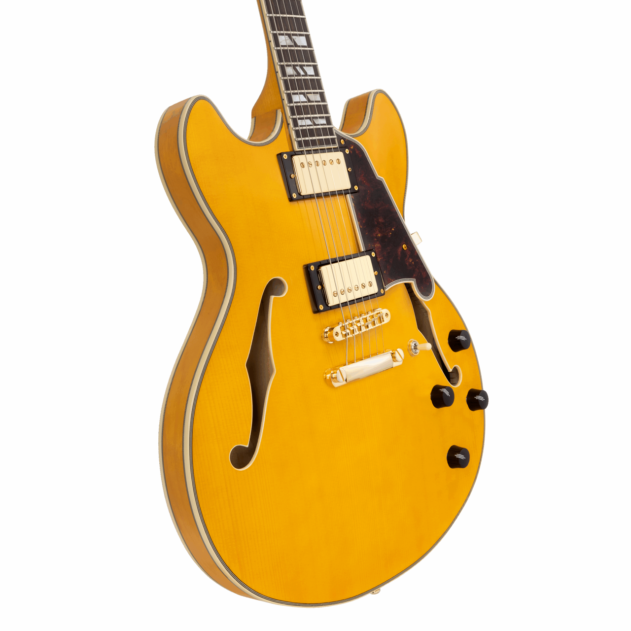 D'Angelico Double Cutaway Electric Guitar w/ Gig Bag - Amber (DAEDCAMBGS) | Musician Madness