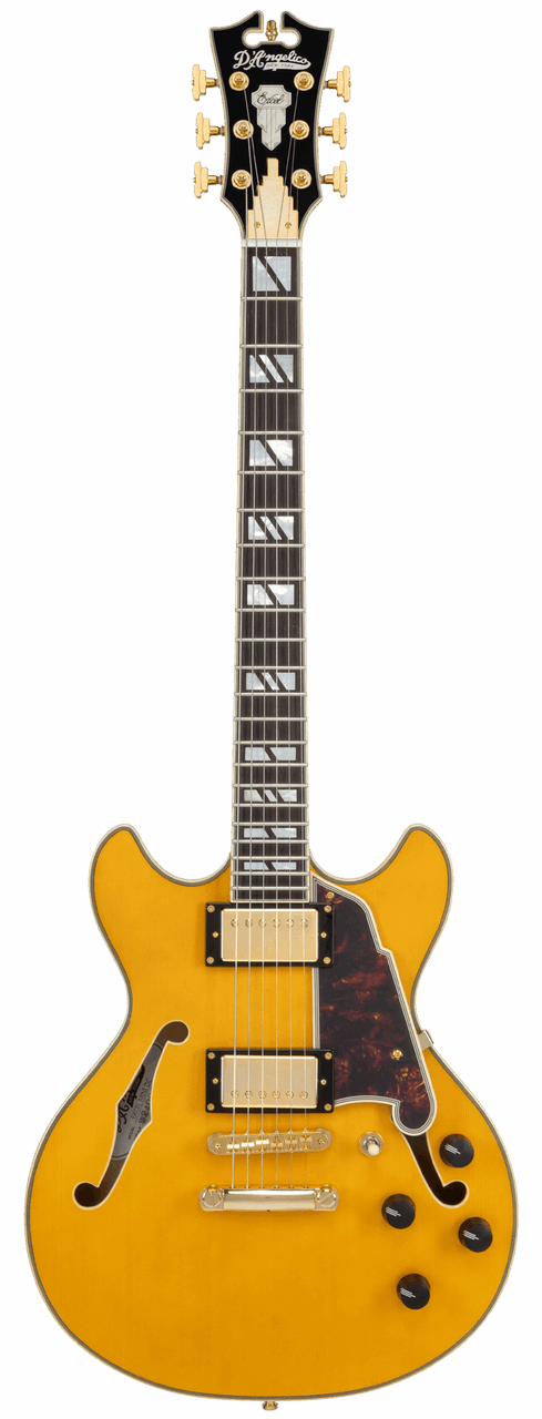 D'Angelico Mini Double Cutaway Electric Guitar w/ Gig Bag - Amber (DAEMDCAMBGS) | Musician Madness