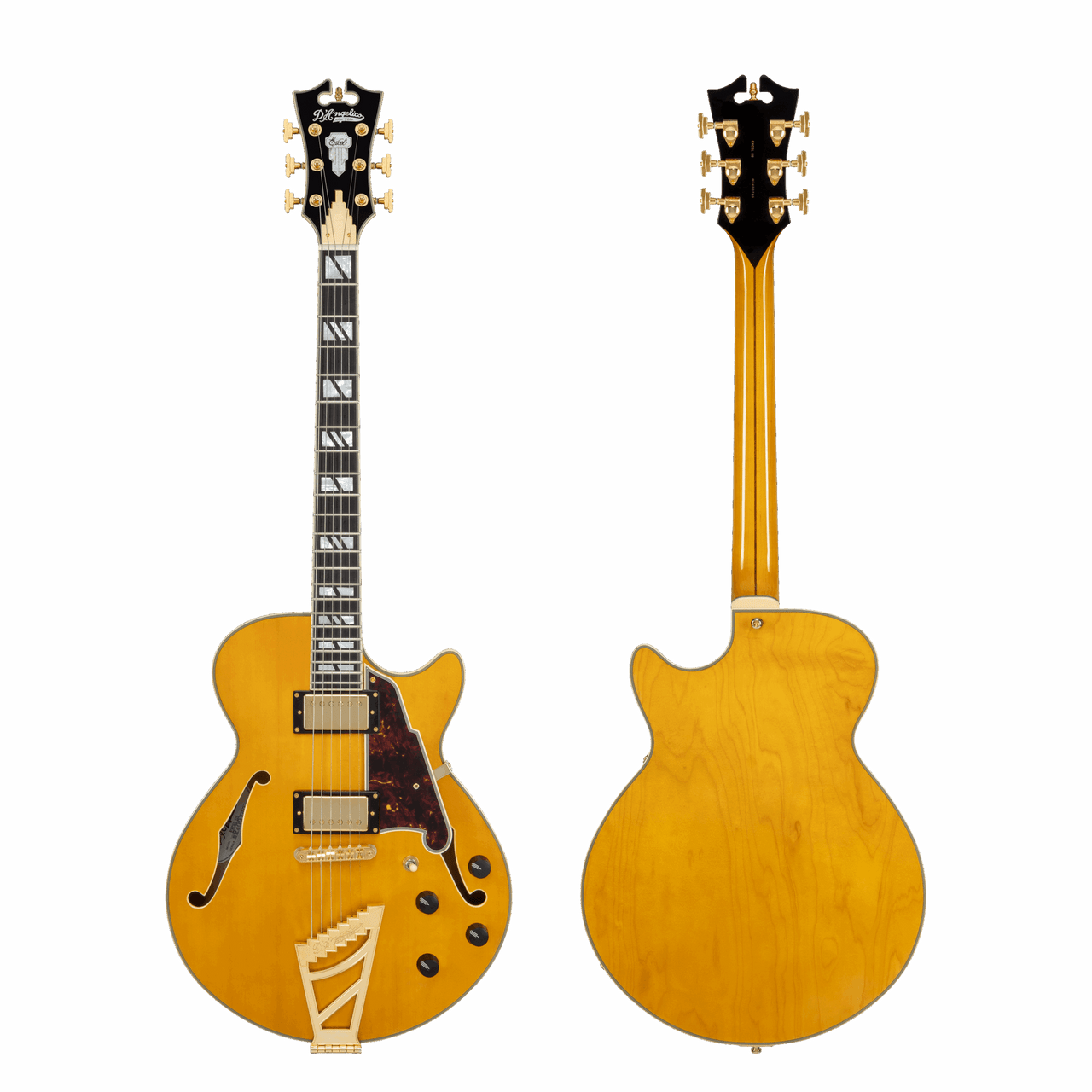 Dâ€™Angelico Single Cutaway electric guitar in Amber featuring a classic single-cut body, signature stairstep tailpiece, humbucking pickups, vintage-style appointments, and warm, resonant tonal character.