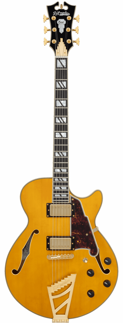 Dâ€™Angelico Single Cutaway electric guitar in Amber featuring a classic single-cut body, signature stairstep tailpiece, humbucking pickups, vintage-style appointments, and warm, resonant tonal character.