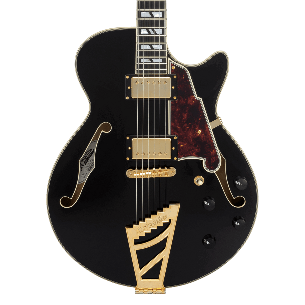 The Dâ€™Angelico Single Cutaway Solid Black (DAESSSBK2GT) delivers classic style, warm tone, and the signature stairstep tailpiece. Shop now at Musician Madness.