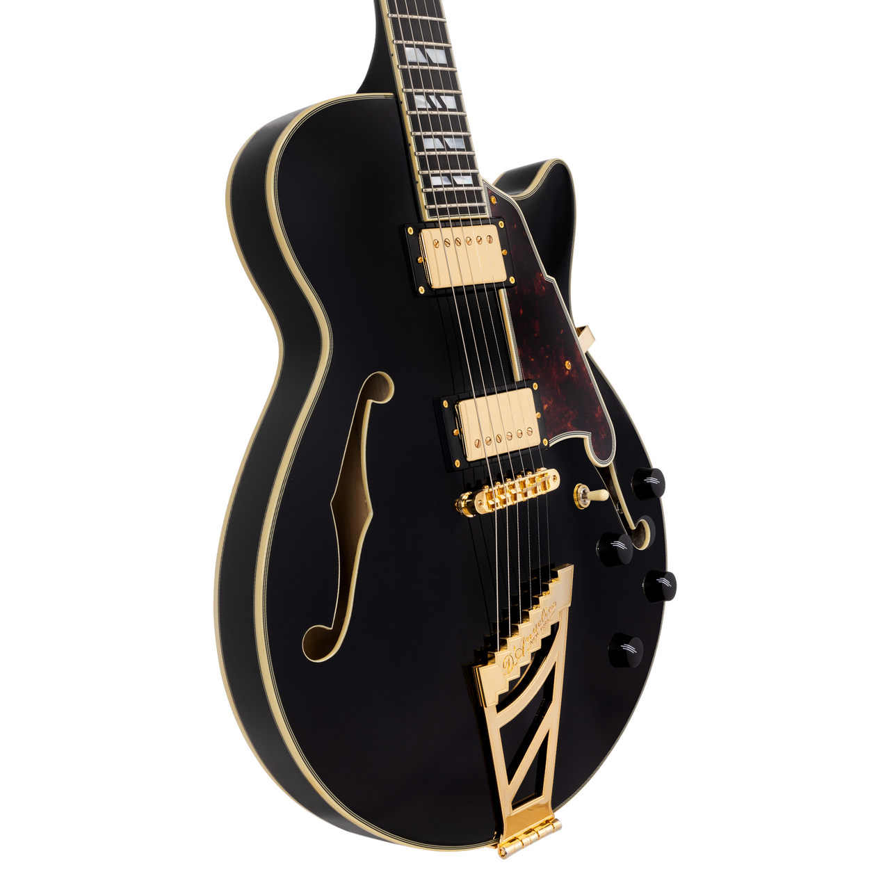 The DÃ¢â‚¬â„¢Angelico Single Cutaway Solid Black (DAESSSBK2GT) delivers classic style, warm tone, and the signature stairstep tailpiece. Shop now at Musician Madness.