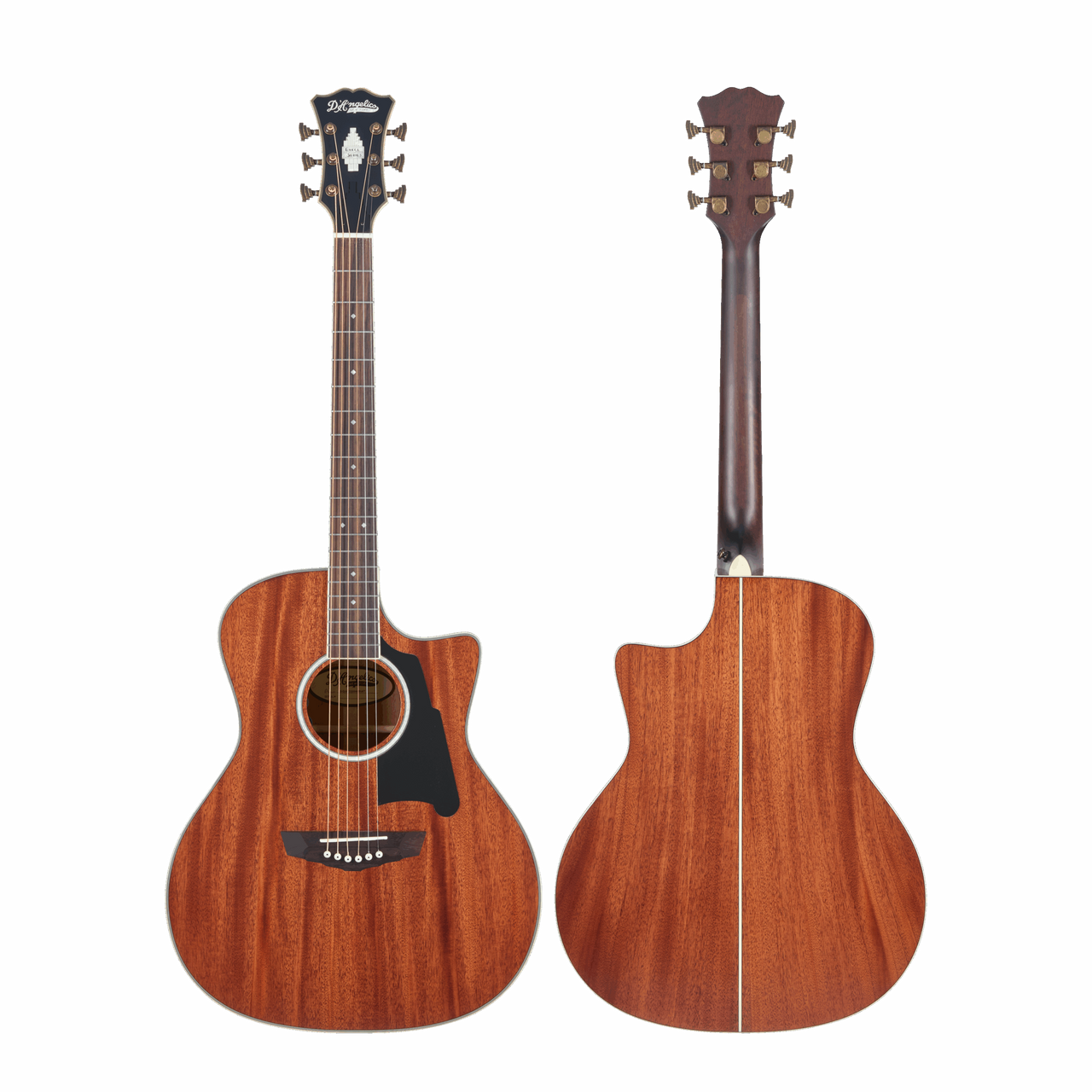 Dâ€™Angelico Excel Gramercy acoustic-electric guitar in Natural Mahogany featuring an auditorium body, rich mahogany tonewoods, premium Excel appointments, onboard electronics, and an included padded gig bag.