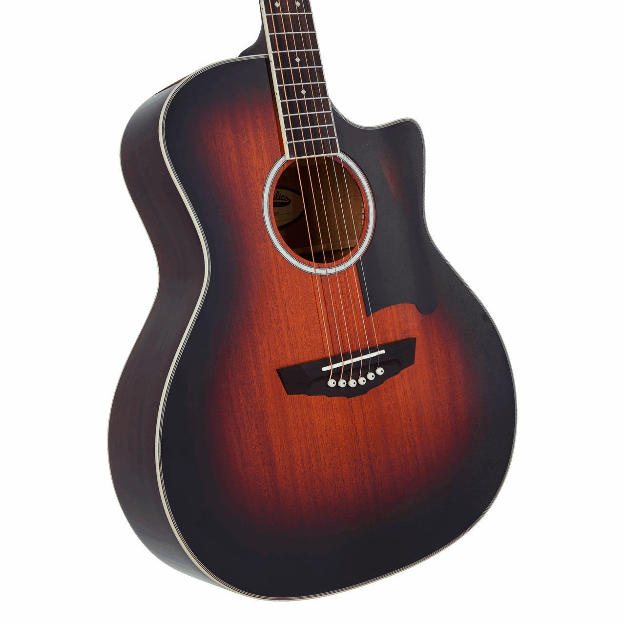 Dâ€™Angelico Excel Gramercy acoustic-electric guitar in Mahogany Burst featuring auditorium body shape, premium Excel detailing, mahogany tonewoods, onboard electronics, and a padded gig bag.