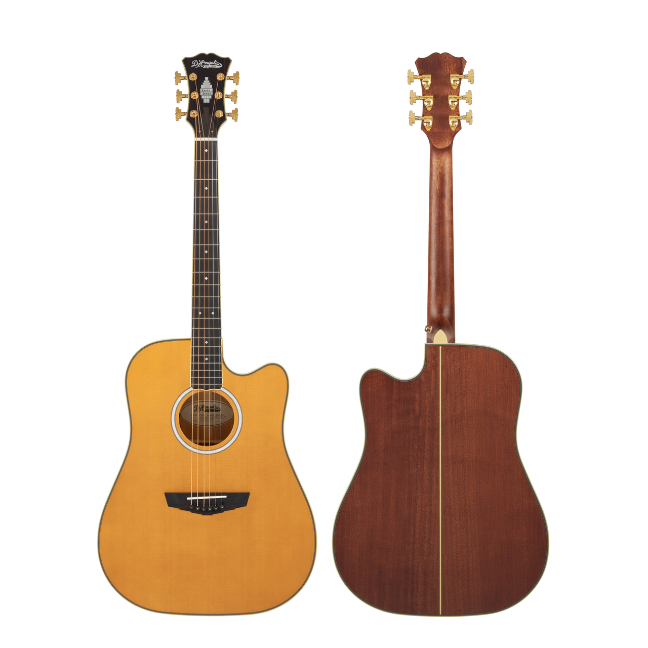 Dâ€™Angelico Bowery Dreadnought CE acoustic-electric guitar in Vintage Natural featuring a full dreadnought body, cutaway design, bold projection, onboard electronics, classic Bowery styling, and an included gig bag.