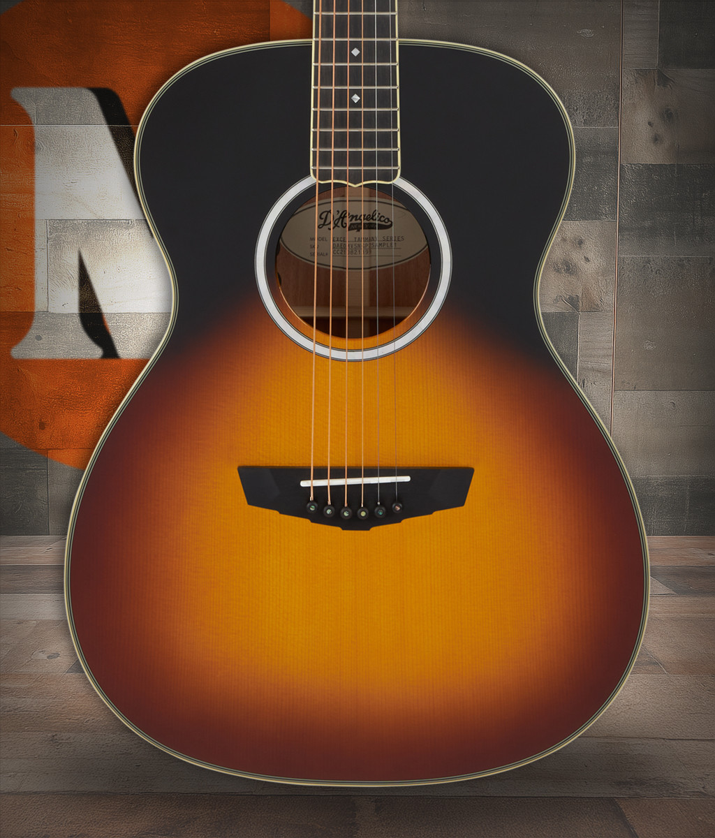 The Dâ€™Angelico Tammany Orchestra E in Vintage Sunset (DAEOMVSNGP2) delivers warm, focused tone, elegant styling, onboard electronics, and includes a gig bag. Shop Musician Madness.