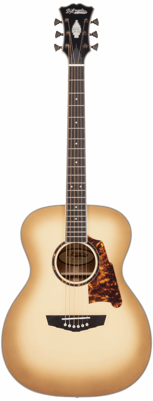 DÃ¢â‚¬â„¢Angelico Excel Tammany acoustic-electric guitar in Sepia Burst featuring an orchestra body, premium Excel detailing, warm sepia finish, onboard electronics, and an included padded gig bag.
