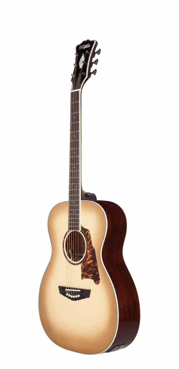 DÃ¢â‚¬â„¢Angelico Excel Tammany acoustic-electric guitar in Sepia Burst featuring an orchestra body, premium Excel detailing, warm sepia finish, onboard electronics, and an included padded gig bag.
