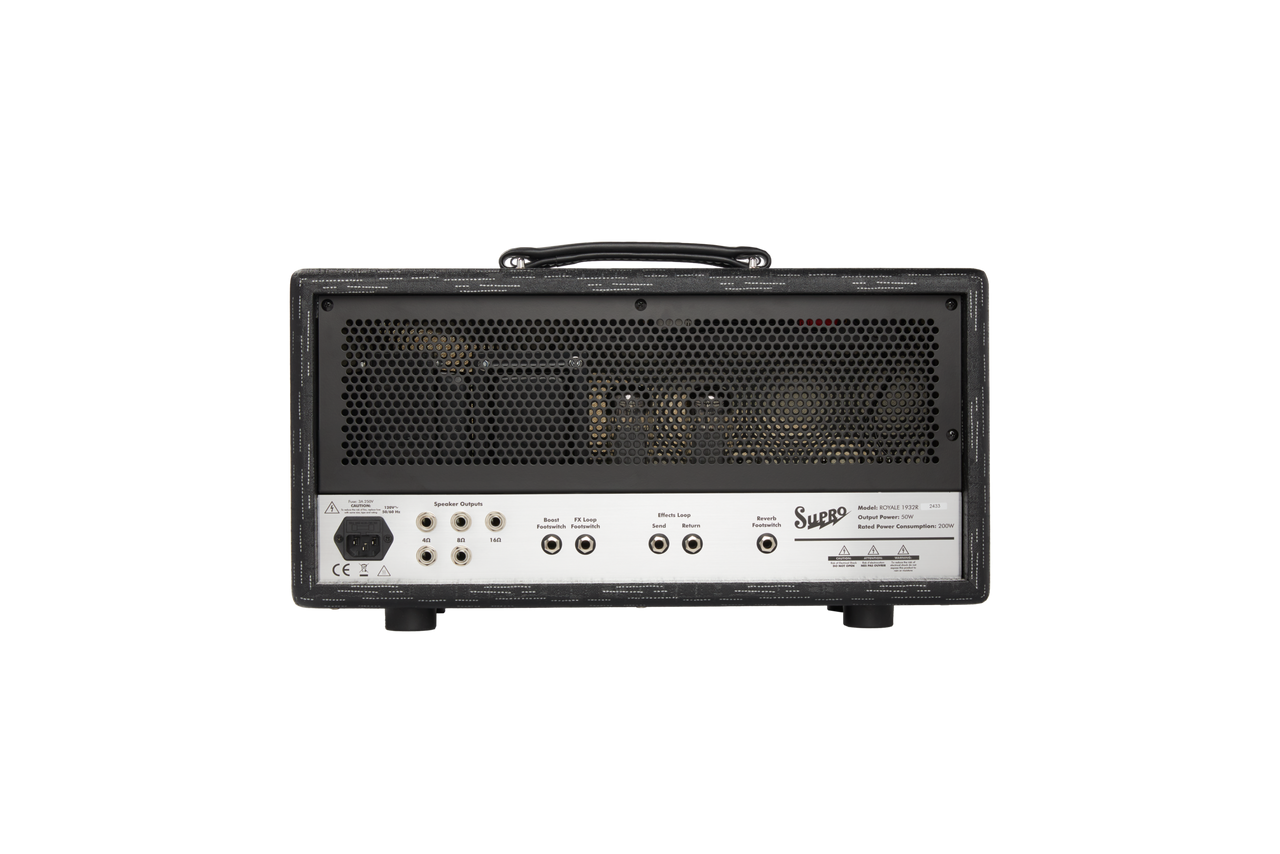 Supro Royale guitar amplifier head in Black Scandia featuring boutique tube circuitry, wide dynamic range, classic Supro aesthetics, and premium tone shaping.