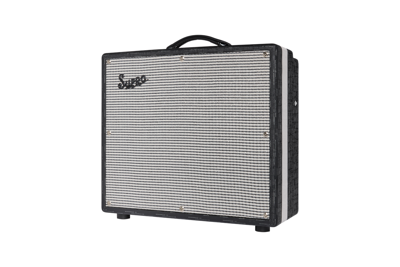 Supro Black Magick Reverb Tyler Bryant Signature combo amplifier in Black Rhino featuring a 35-watt tube power section, unique 1x11 speaker configuration, built-in reverb, signature voicing, and premium Supro styling.