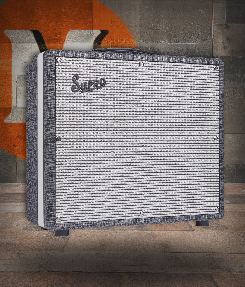 Supro Black Magick Reverb 25W 1x12 combo amplifier in Black Rhino featuring vintage-style tube circuitry, built-in reverb, expressive tonal response, and classic Supro design aesthetics.