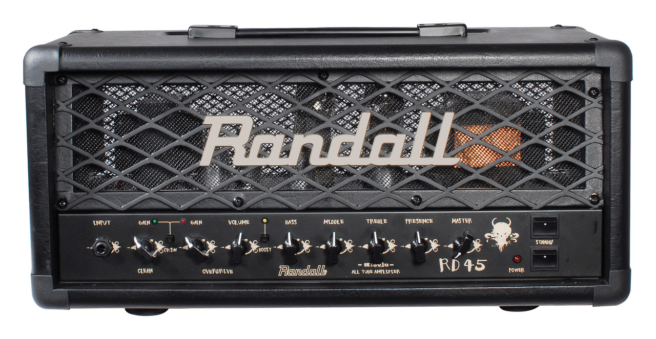 Randall RD45H 45-watt guitar amplifier head featuring dual channels, tube-driven high-gain tone, rugged construction, and the signature Randall Diavlo sound.