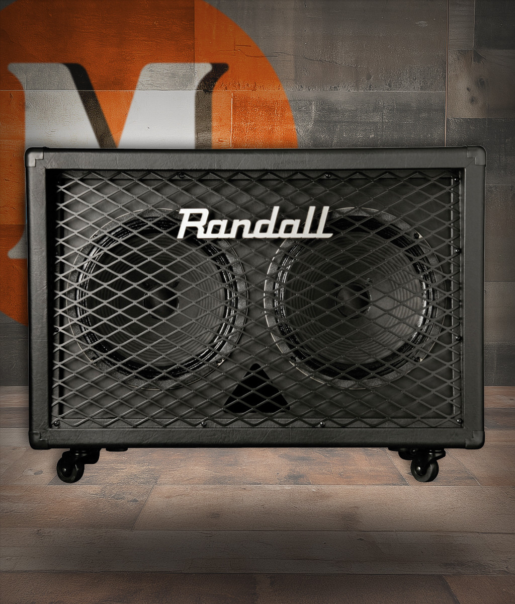 Randall RD212-V30 2x12 guitar cabinet featuring dual Celestion Vintage 30 speakers, high-power handling, rugged Randall enclosure design, and tight, articulate tonal projection.