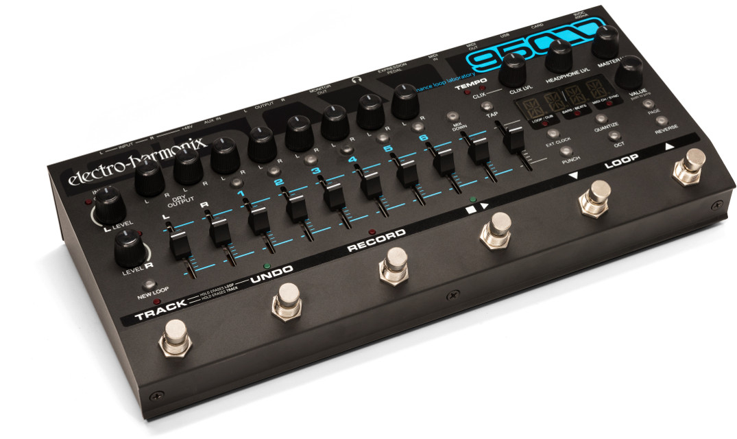 Electro-Harmonix 95000 Performance Loop Laboratory featuring six mono tracks plus stereo mixdown, SDHC storage, advanced transport controls, built-in metronome, MIDI synchronization, and full-featured looping for studio and stage performance.