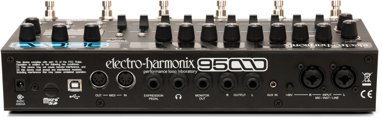 Electro-Harmonix 95000 Performance Loop Laboratory featuring six mono tracks plus stereo mixdown, SDHC storage, advanced transport controls, built-in metronome, MIDI synchronization, and full-featured looping for studio and stage performance.