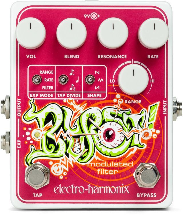 Electro-Harmonix Blurst Modulated Filter pedal featuring LFO-based modulation, resonance control, tap tempo capability, expression pedal input, and rich filter sweeps designed for guitar and bass.