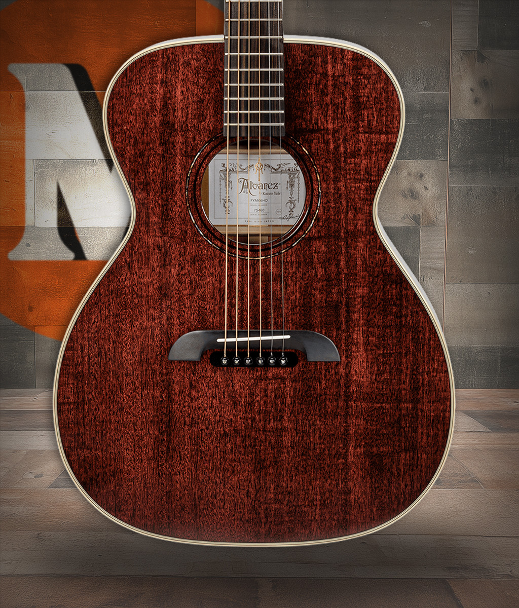 Alvarez Yairi Masterworks FYM66HD acoustic guitar featuring all-solid Honduran mahogany construction, traditional OM body shape, hand-carved Yairi craftsmanship, and warm, resonant tonal character.