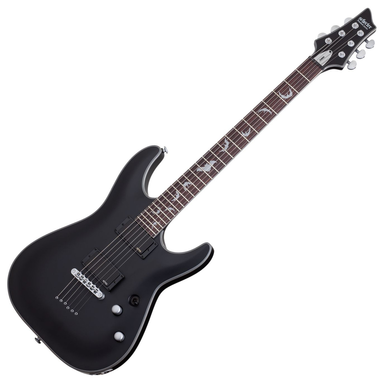 Shop the Schecter Damien Platinum-6 Electric Guitar in Satin Black (1181) at Musician Madness. Sleek design, powerful tone, and fast shipping.