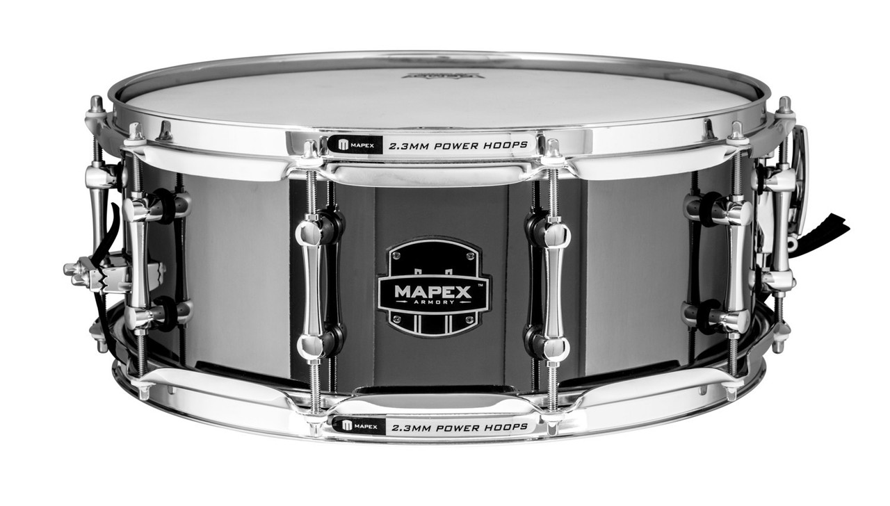 Shop the Mapex Armory 14x5.5 Tomahawk Snare Drum B-Stock in Black Chrome (ARST4551CEB) at Musician Madness. Powerful steel shell punch and great B-Stock value.