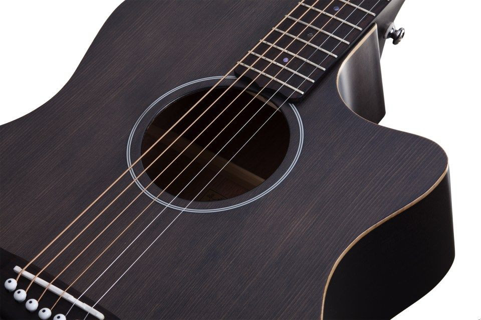 Shop the Schecter Deluxe Acoustic Electric Guitar in Satin See Thru Black (3716) at Musician Madness. Smooth playability, clean tone, and fast shipping.