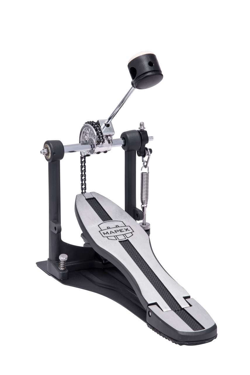 Mapex P410 400 Series Single Bass Drum Pedal - lightweight chain-drive pedal with adjustable beater angle, smooth footboard feel, and durable chrome hardware